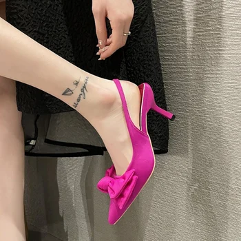 2022 Yaz Kadın Pompaları Marka Kadın Slingback Sandalet Ayakkabı Moda Yay-düğüm Sivri Burun Bayanlar üzerinde Kayma Zarif Elbise Ayakkabı Pompaları