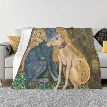 Gustav Klimt Greyhound Köpek Sanat Battaniye Sıcak Pazen Whippet Sihthound Köpek Atmak Battaniye Yatak Kanepe Yatak Örtüsü