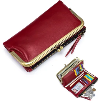Uzun Bayan deri cüzdan 2023 Yeni Hakiki Deri Kadın Cüzdan Kredi kart tutucu Çanta İlk Katman İnek Derisi el çantası