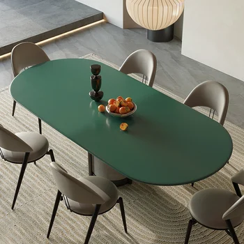 Modern lüks yemek masası ve sandalye kombinasyonu kaya plakası ev oval masa İtalyan minimalist masa