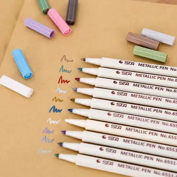 Metalik işaretleyici kalem DIY Scrapbooking El Sanatları Kart Yapımı Fırça Yuvarlak Kafa Sanat Kalem Fotoğraf Albümü Çizim Kırtasiye Ofis Malzemeleri