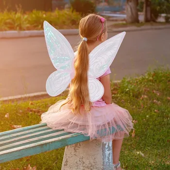 Çocuk Kelebek Sprite Kanatları Cosplay Elf Prenses Melek LED Soyunma Kostüm Prop Sihirli Sopa Kız Performans Backwear Seti Hediye