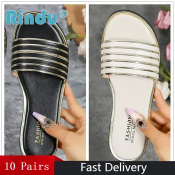Rindu Kadın Terlik Sandalet Bayanlar Ayakkabı Düz Topuklu Moda Yaz Modern Terlik Rahat Toplu Öğeler Ofis Açık Sürü R040