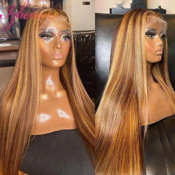 HD Şeffaf Tam Dantel Frontal insan saçı peruk Ombre Vurgulamak Kahverengi Sarışın Renkli Dantel Peruk Brezilyalı düz insan saçı peruk s
