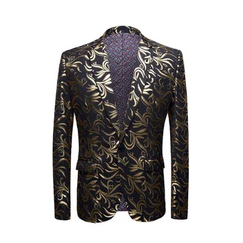 Yeni Erkek Artı Boyutu 5XL Altın Desen Casual Slim Fit Blazer DJ Kulübü Sahne Şarkıcı Parti Kostüm Düğün Damat Takım Elbise Ceket