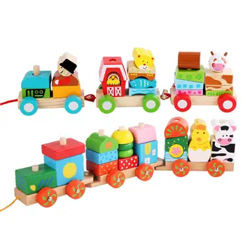 Ahşap Küçük Trenler, Pürüzsüz Çekici Eğlenceli Klasik Ahşap Yürümeye Başlayan Çocuk Oyuncağı, bebek oyuncakları Ahşap Tren, Çocuklar için Yürümeye Başlayan