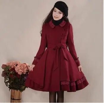 2023 Kadın Yün Ceket İlkbahar Sonbahar Moda Vintage İnce Dış Giyim Kemer Uzun Kollu Dantel Kadın Palto