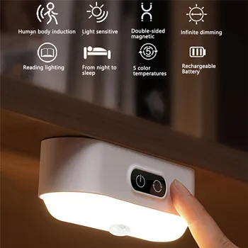 Kısılabilir LED Gece Lambası 5 Parlaklık USB Tak / Şarj Edilebilir / Hareket Sensörü Dolap Dolap dolap ışığı Başucu Okuma Lambası