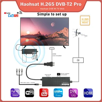 Haohsat DVB T2ProTV Sopa 4K TV Tuner H. 265 / HEVC HD Dijital Karasal Alıcı Desteği Youtube H. 265 İtalya İspanya TV çubuk mini PC 4K