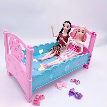 Çocuklar için oyun evi sevimli simülasyon prenses bebek beşik çift kişilik yatak mobilya barbie bebek oyuncak aksesuarları