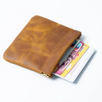 Moterm Hakiki Deri Küçük bozuk para cüzdanı Otomatik Kapatma kart tutucu Retro saklama çantası Çılgın At Deri Anahtar Kutusu Toptan