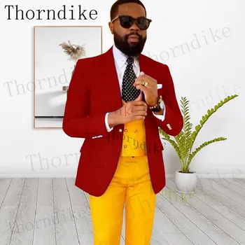 Thorndike Erkek Moda Kırmızı Blazer Pantolon Yelek resmi takım elbiseler Erkek Slim Fit 3 Parça Özel Düğün Damat Smokin