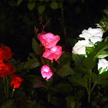 IP65 su geçirmez güneş enerjili 3 LED gül ışık açık bahçe Yard çim zemin lambası şenlikli parti romantik dekorasyon
