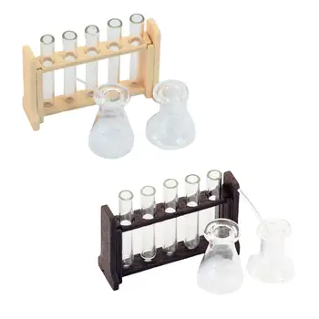 1: 12 Bebek Evi Test Tüpleri Ahşap Raf Bilim Deneyleri DIY Projeleri Aksesuarları Mini Sahne Minyatür Sahneleri
