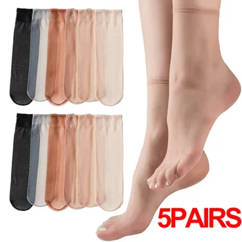 5 pairs Yaz Çorap Şeffaf Ultra Ince Kadın Kristal Ipek Elastik Çorap Naylon Bayanlar Kadın Yaz Görünmez Kısa Ayak Bileği Çorap