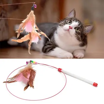 Tüy sopa kedi Teaser sopa interaktif Bükülebilir çelik Tel eğlence için