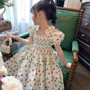 Yaz Çiçek uzun elbise Lolita Çocuk Kız Rahat Midi Elbise çocuk elbiseleri Gençler İçin Parti Prenses Sundress