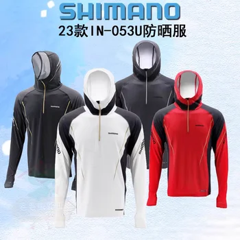 23 SHİMANO Shimano IN-053U Gri güneş koruma giyimi Yaz buz İpek Hızlı Kuruyan kapşonlu balıkçı kıyafeti