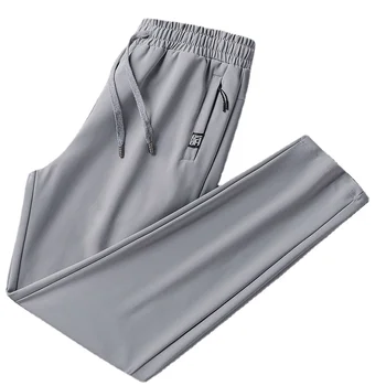 2023 Erkek Yaz Yeni Trend Buz İpek Pantolon Düz Renk Elastik Nefes Çabuk Kuruyan Pantolon Rahat Spor Koşu Pantolon