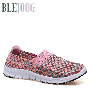 BLEJOOG Marka 2023 Renkli Örgü Nefes Rahat düz ayakkabı Bayanlar Klasikleri Kaliteli Rahat Slip-On Kadın vulkanize ayakkabı
