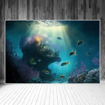 Fantezi Sualtı Dünyası Fotoğraf Arka Planında Parti Dekorasyon Mercanlar Balık Deniz Dibi Özel Bebek Photobooth Photozone Arka Plan