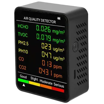 Siyah 6-İn-1 PM2. 5 PM10 HCHO TVOC CO CO2 Hava Kalitesi Dedektörü CO CO2 Formaldehit Monitör Ev Ofis Hava Kalitesi Test Cihazı