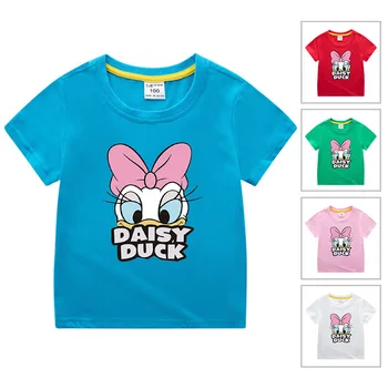 2023 Küçük Kız Catone Papatya Ördek T-shirt kız Pamuk Yaz Sevimli Baskı Kısa Kollu Üst Bebek Yürüyor Emekleme T-shirt