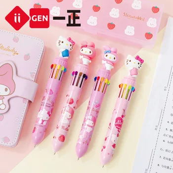 36 adet Iigen Hakiki Sanrio Melodi Hello Kitty 10 Renk Tükenmez Kalem İtme Tipi Sevimli Karikatür Tükenmez Kalem Kırtasiye Toptan
