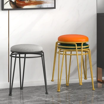 İskandinav yemek Tabureleri ışık lüks Çelik Tabure Kalınlaşmış Yuvarlak Sandalyeler yemek masası Modern Minimalist Tabure Yemek Odası
