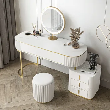 Lüks Tasarımcı Beyaz Şifoniyer Yaratıcı Tuvalet Masaları yatak odası mobilyası İskandinav Ev Dresser LED Ayna Yatak Odası depolama dolabı