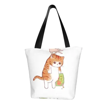 Özel Komik Oynak Kedi kanvas alışveriş çantası Kadın Yıkanabilir Bakkal Karikatür Hayvan Yavru Tote Alışveriş Çantaları
