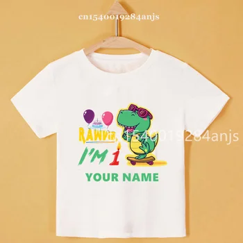 Bebek Çocuk Numarası Doğum Günü T Shirt Çocuk Dinozor Hediye T Shirt Alıcı özel ad ve numara seçebilirsiniz