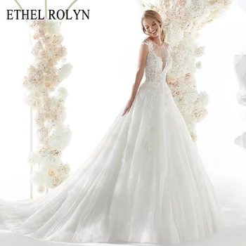 ETHEL ROLYN evaze düğün elbisesi 2022 Büyüleyici V Yaka Boncuklu Dantel Aplikler Gelin Backless Prenses gelin kıyafeti Vestido De Noiva