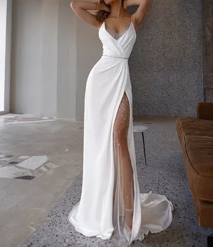 Seksi Bodycon kadın gelinlik beyaz balo elbisesi elbise şifon beyaz gelinlik