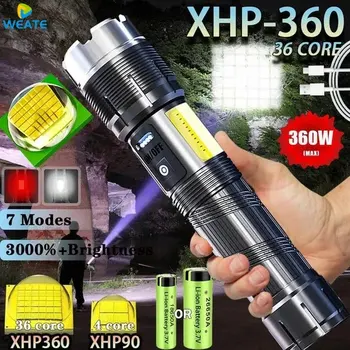 6000000LM XHP360 Süper Yüksek Güç LED el fenerleri Şarj Edilebilir Taktik Torch Yakınlaştırma 7 Modu Su Geçirmez Fishing18650 El Feneri