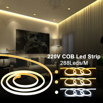 Su geçirmez 220V COB LED Neon Şeritler 20M 30M 50M 288LEDs/M Esnek Kesilebilir Açık iç mekan aydınlatması Cob Led Bant ışıkları Odası