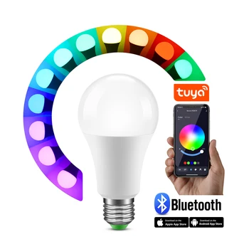 Bluetooth E27 RGBW + WW led ışık Ampul 15W RGB Tuya App Kablosuz Kontrol Akıllı Lamba 110V 220V Kısılabilir Sihirli Ev Aydınlatma Dekor